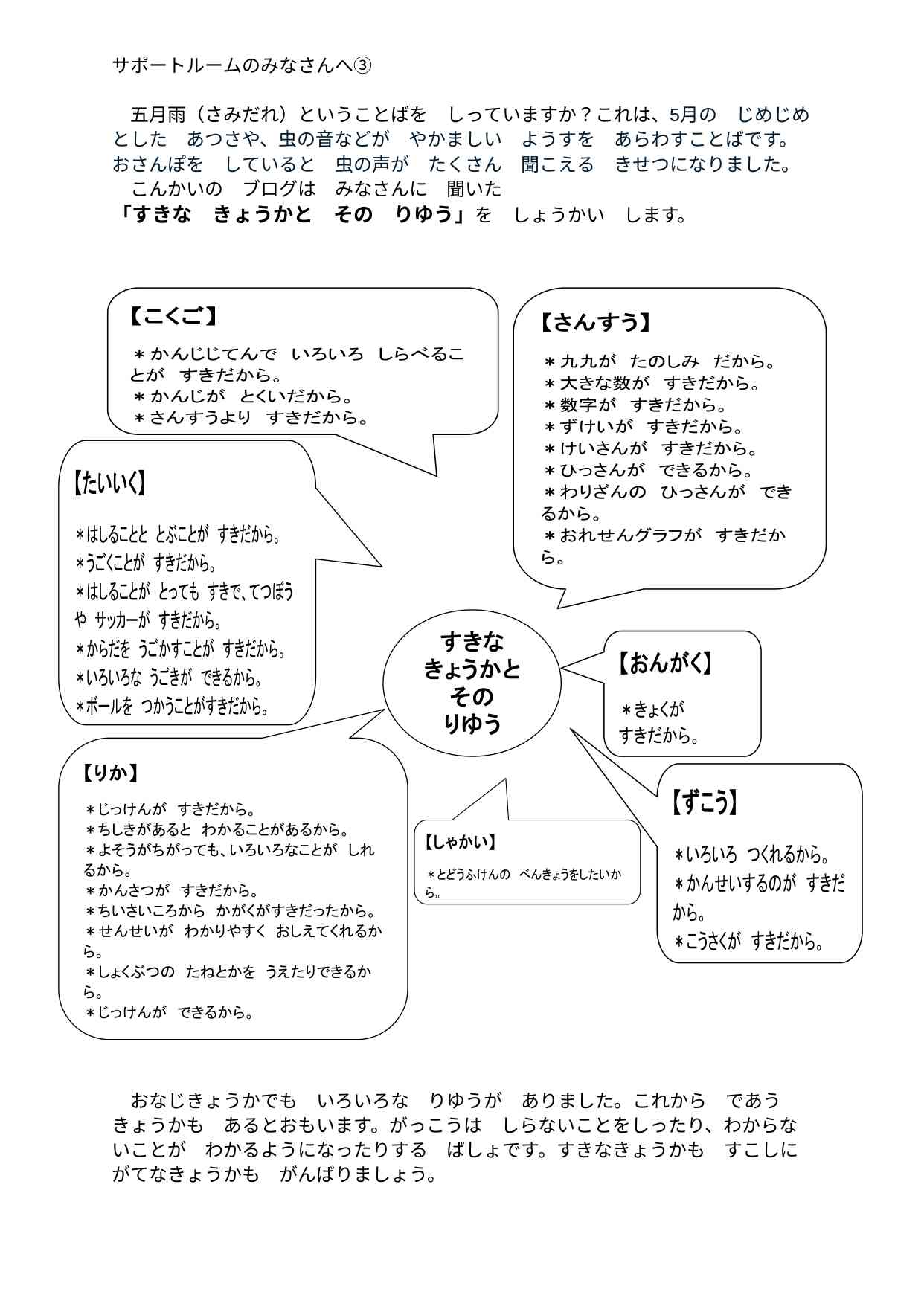 サポートルームのみなさんへ③